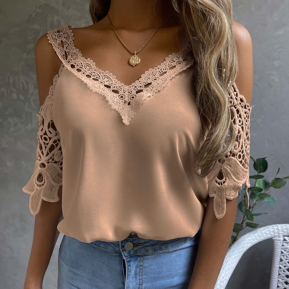 020 Bohemian Floral Lace Cold Shoulder Blouse - Picture 13 of 13